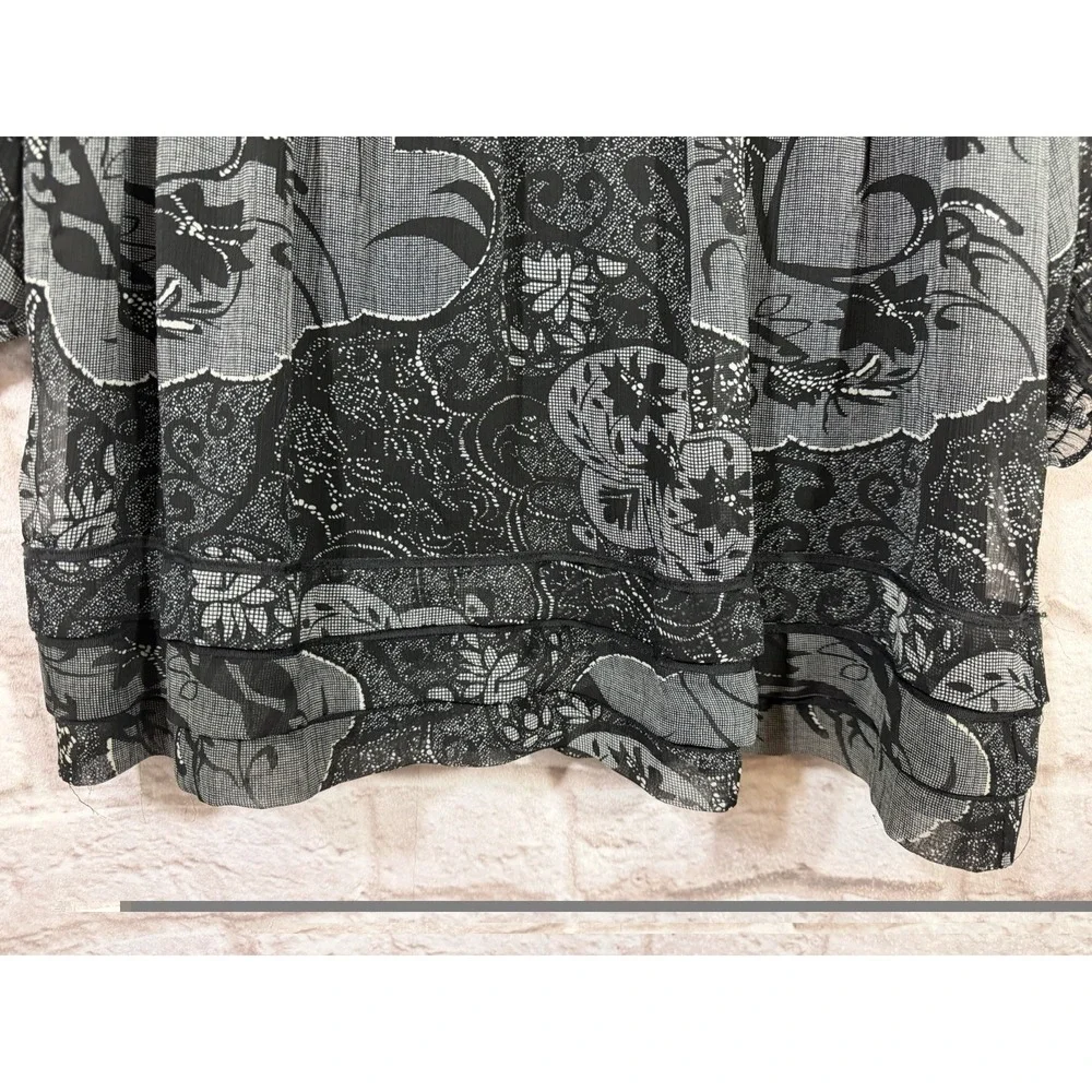 Vintage Black Babydoll Top Rosettes Floral Puff Sleeve Ruffle Dark Fairy Women L - Picture 6 of 9